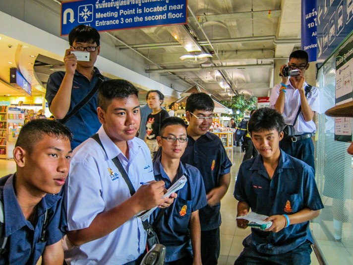 Getting interviewed by students at the Bangkok Airport