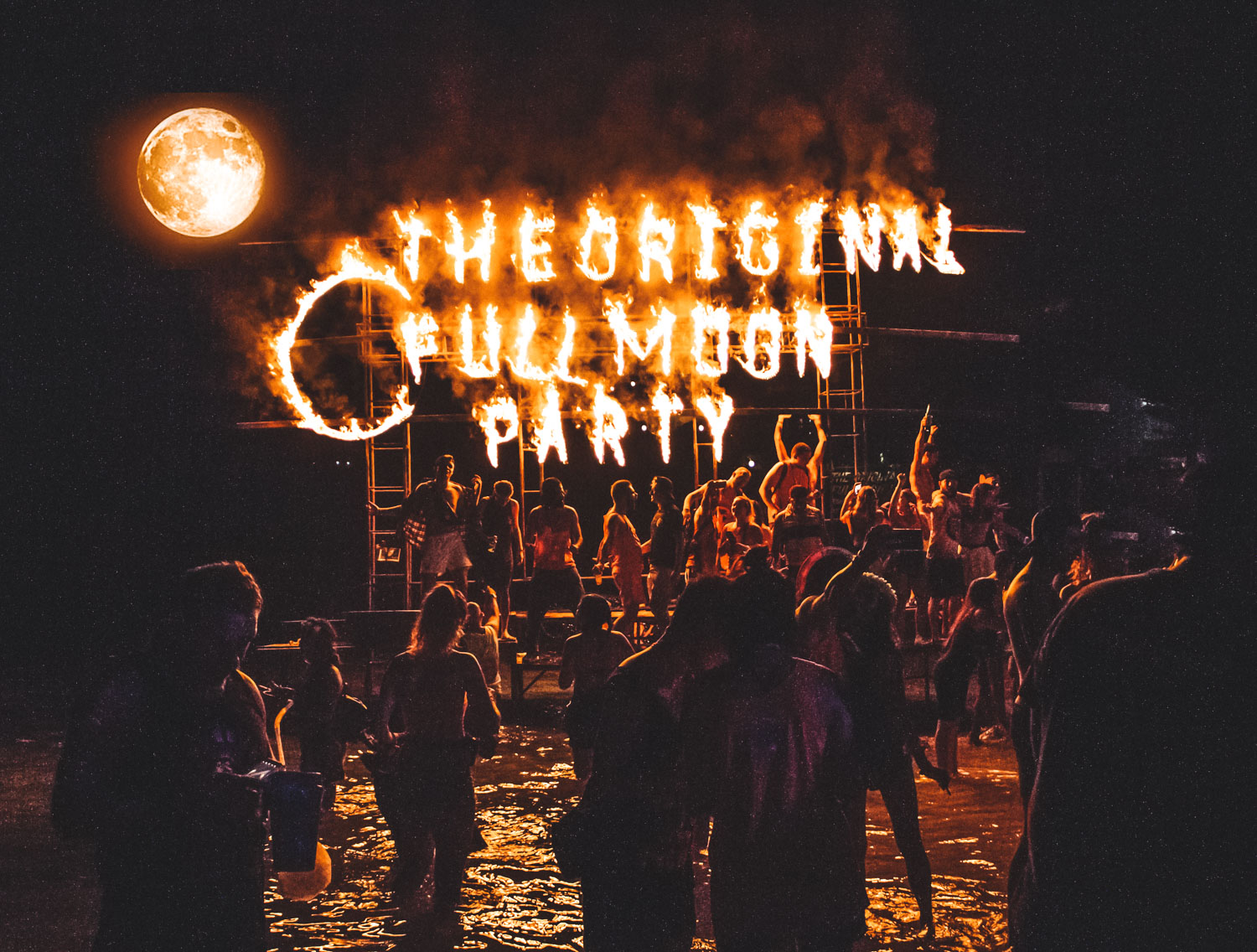full moon party thailand fire