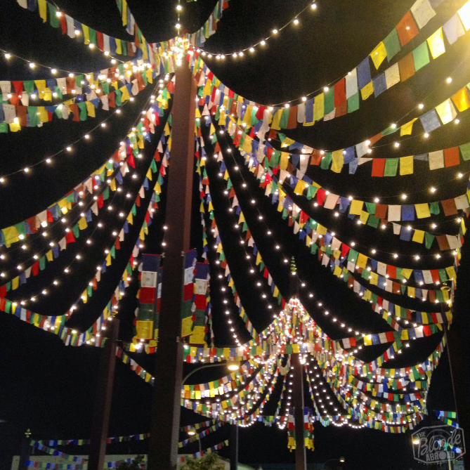 A beautiful entrance to the festival- pretty lights and prayer flags!