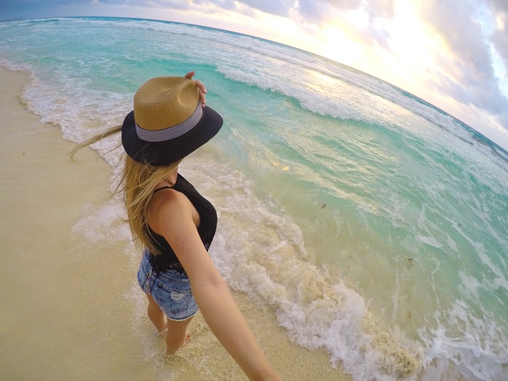 Blonde on the beach in Cancun