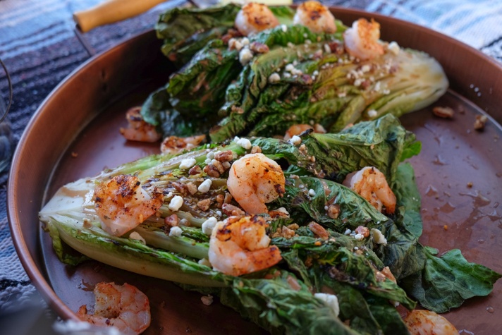 Grilled Romaine Salad with Shrimp