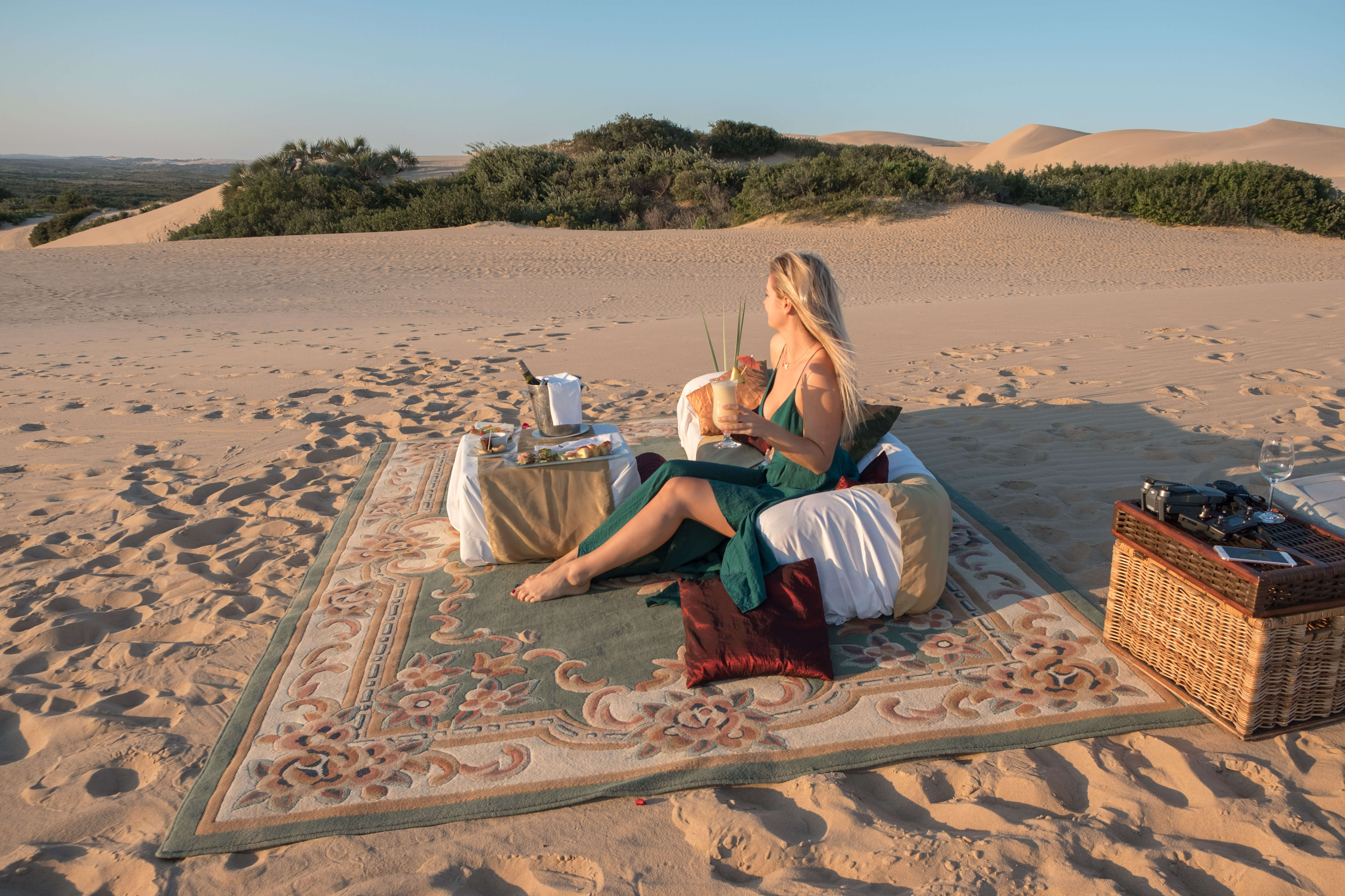 Blonde in desert in bazaruto island