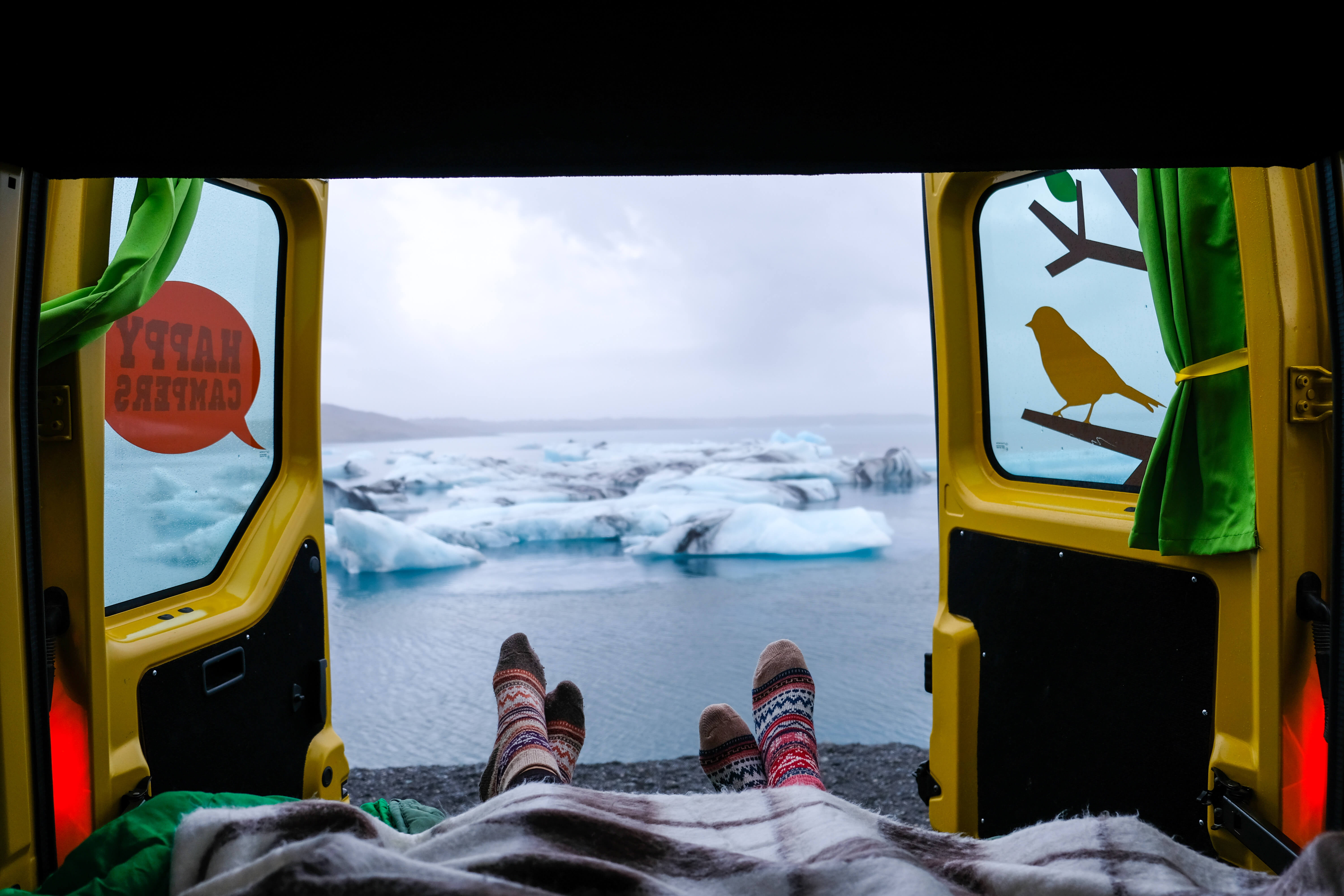 Friends in van in iceland