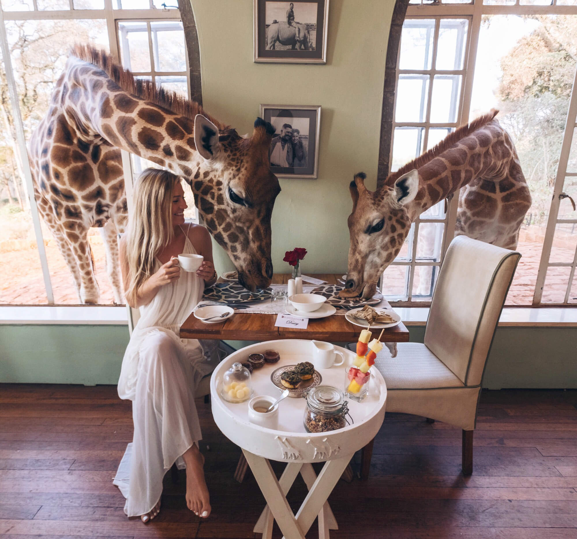 blonde at giraffe manor