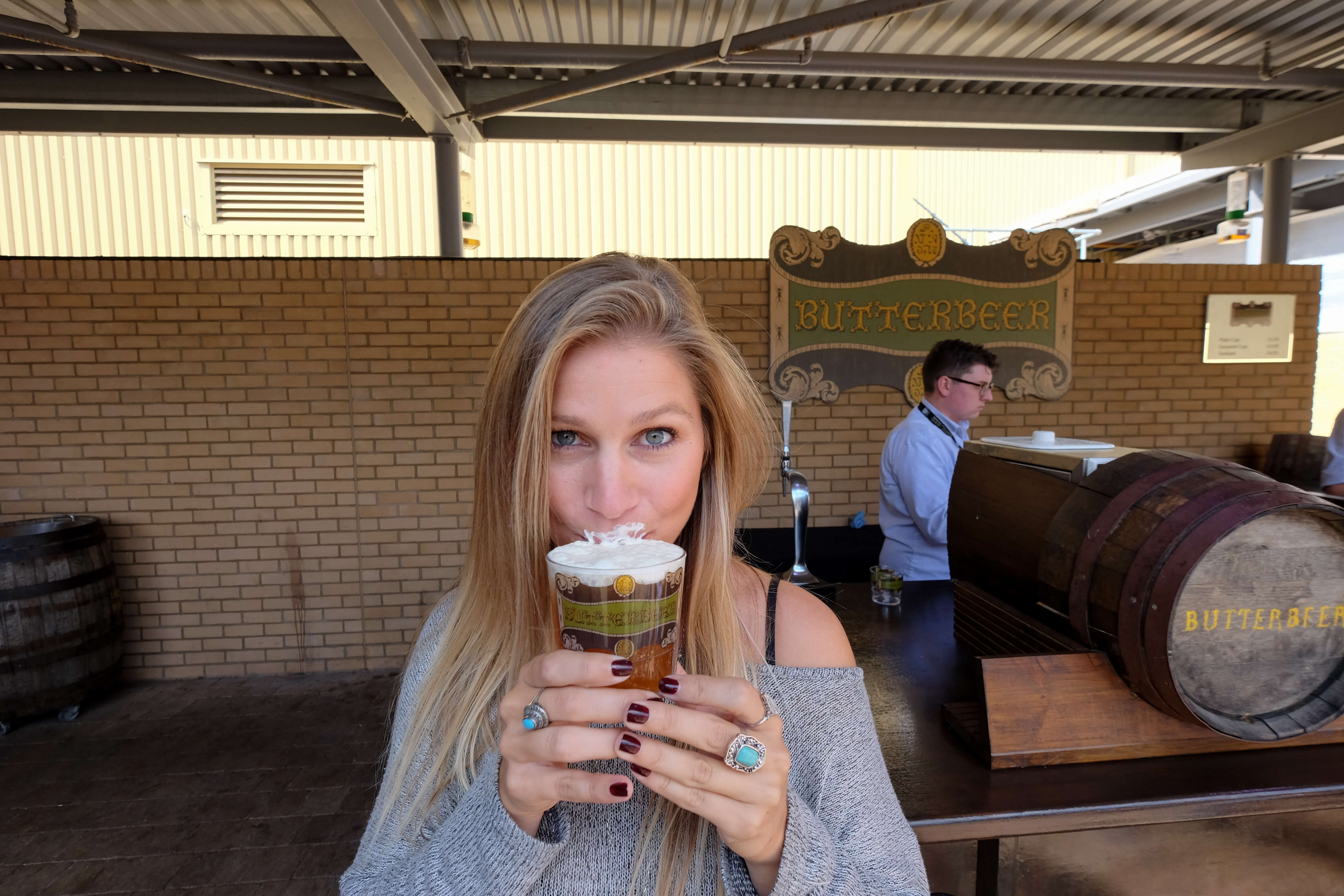 blonde with butterbeer in London