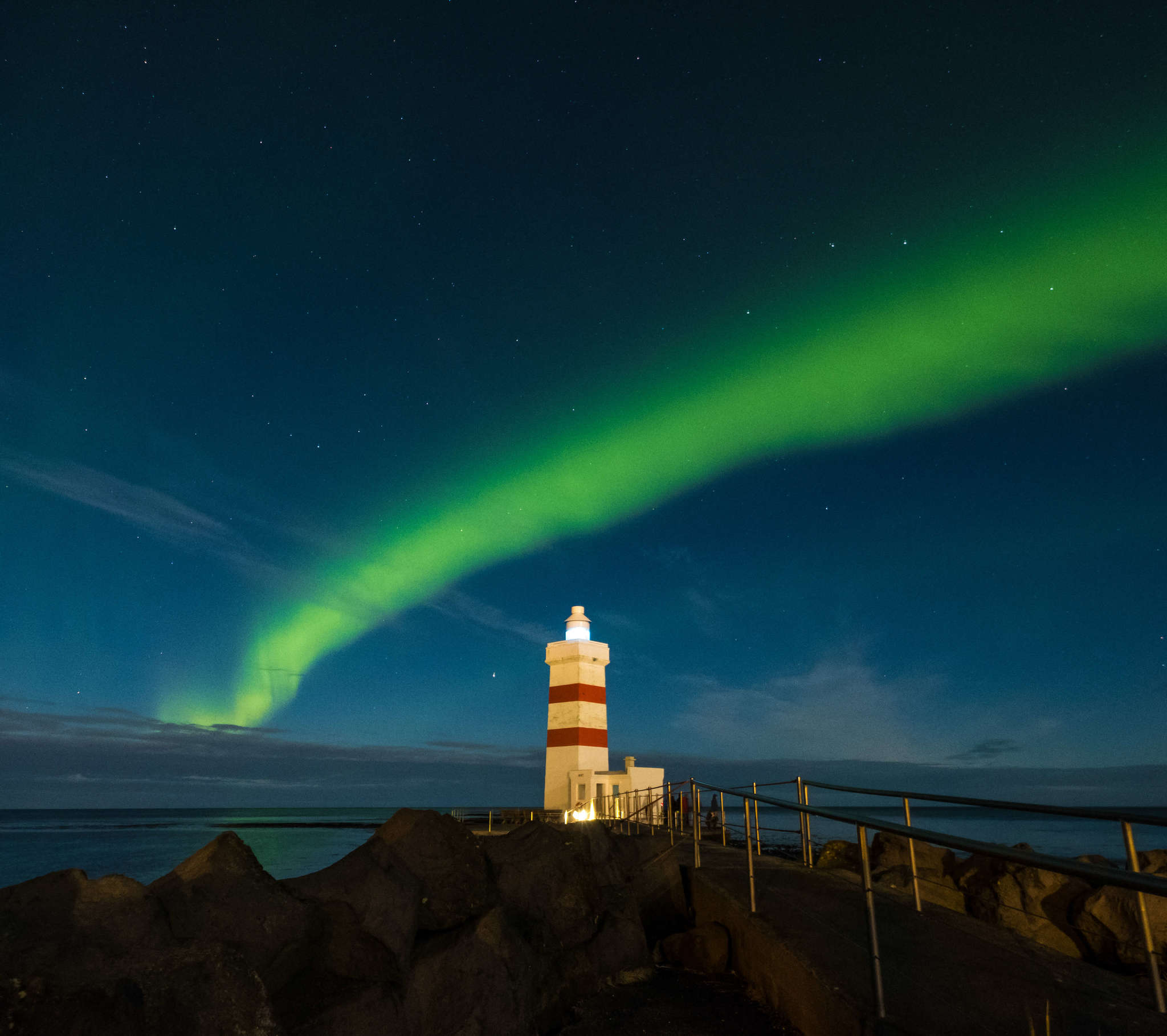 Northern Lights over Garður Lighthouse