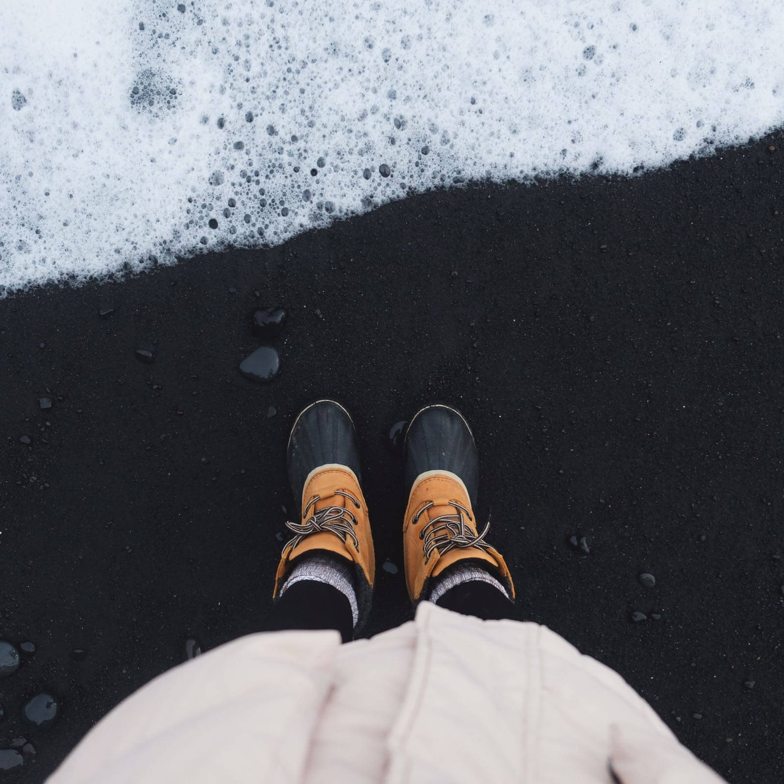 SOREL Boots on Black Sand Beach