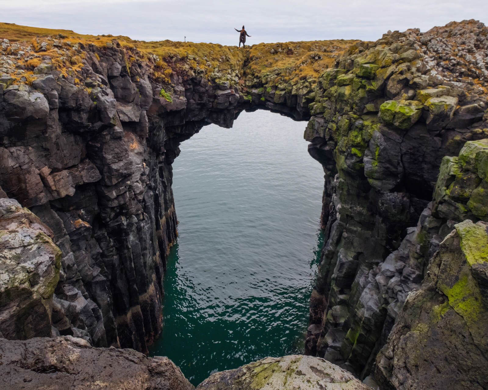 Balancing on the Arnarstapi Arch