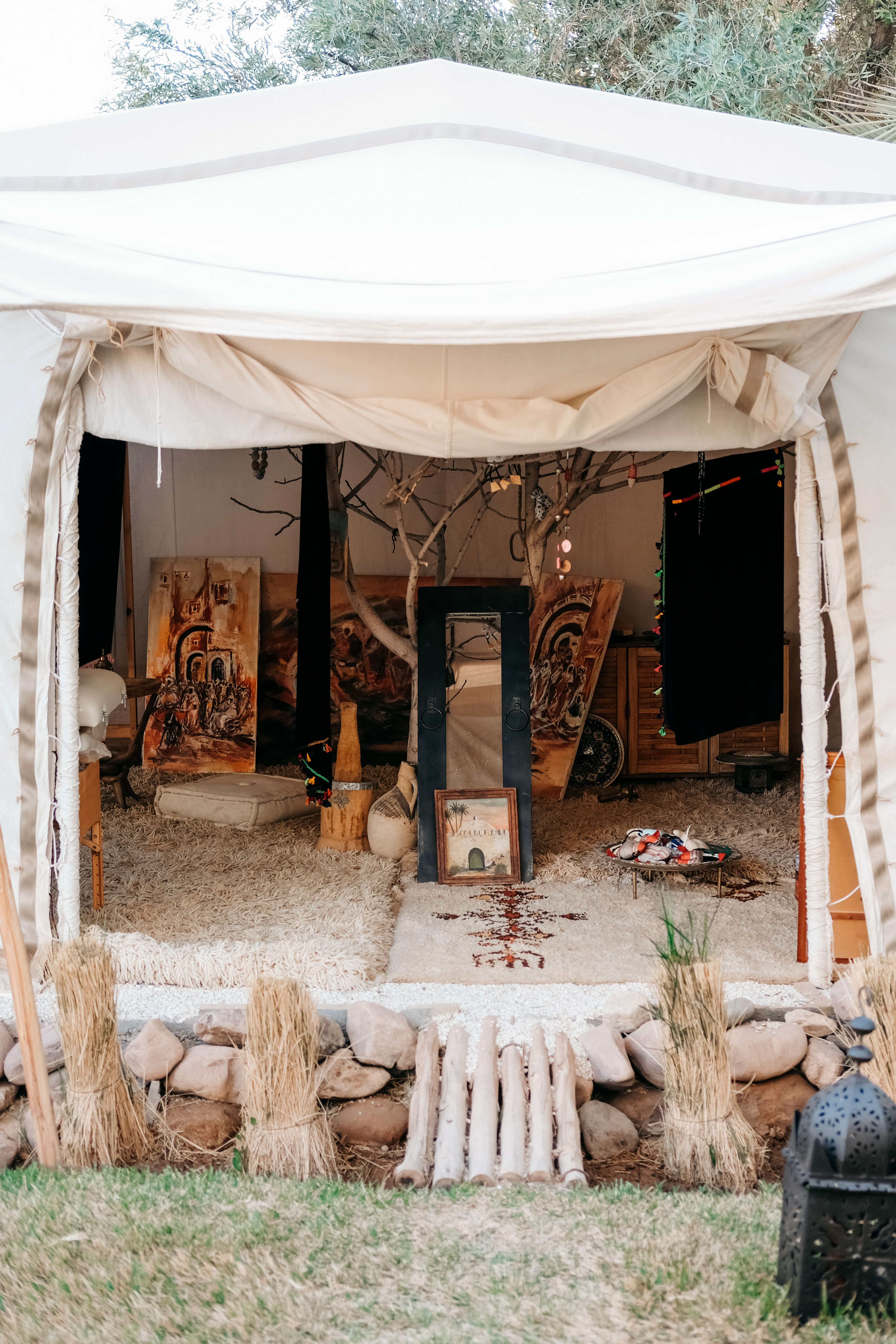 inside tent at l'ma lodge in Morocco