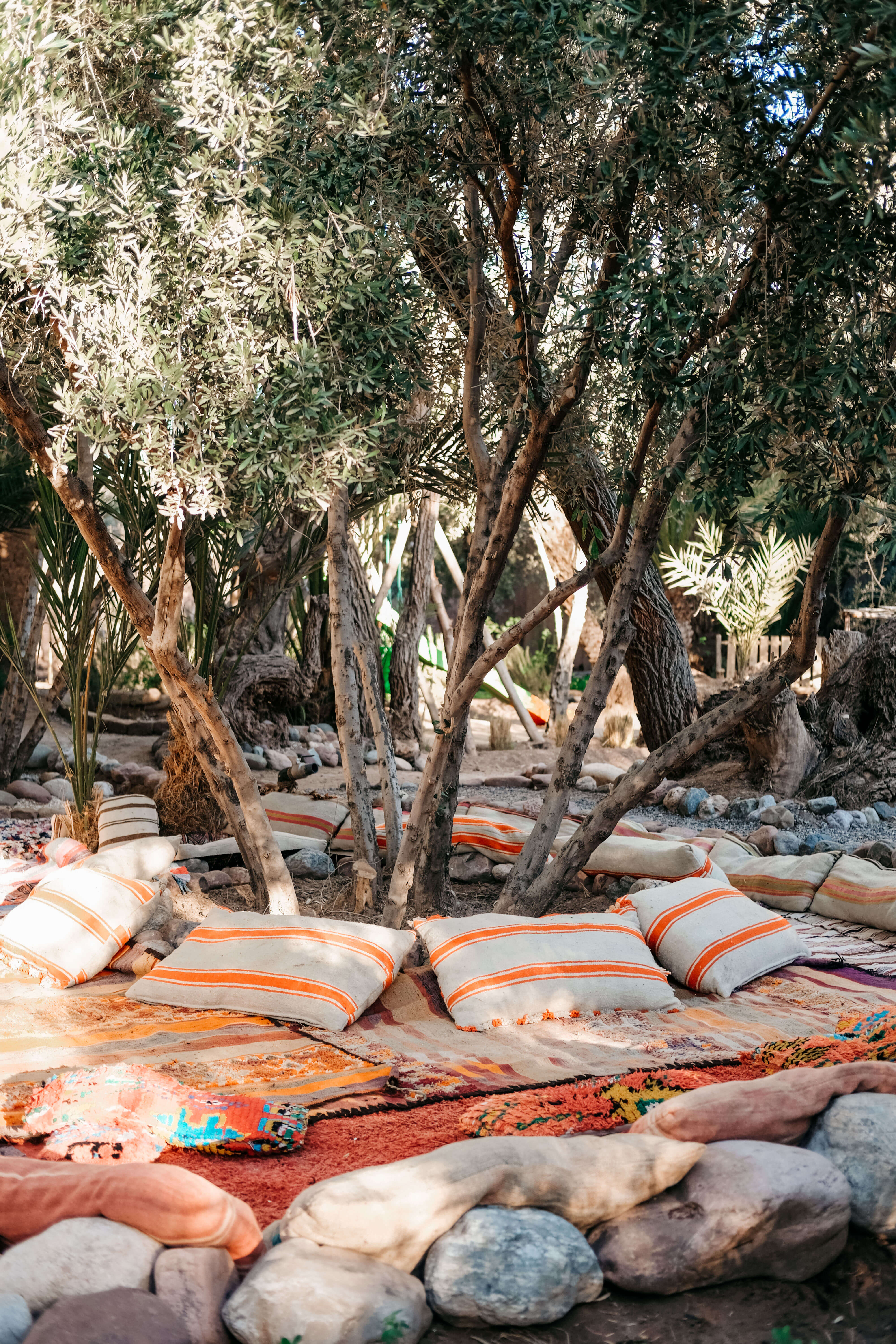 pillows outside at l'ma lodge in Morocco