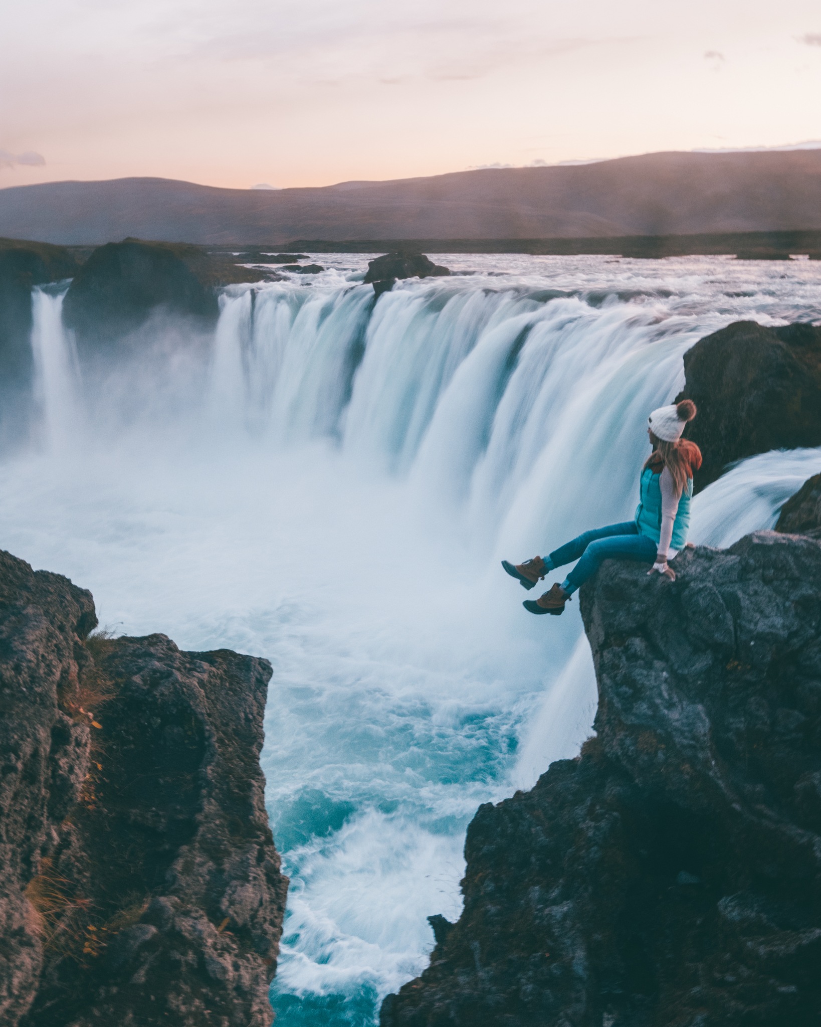 Sunsetting over Godafoss Waterfall