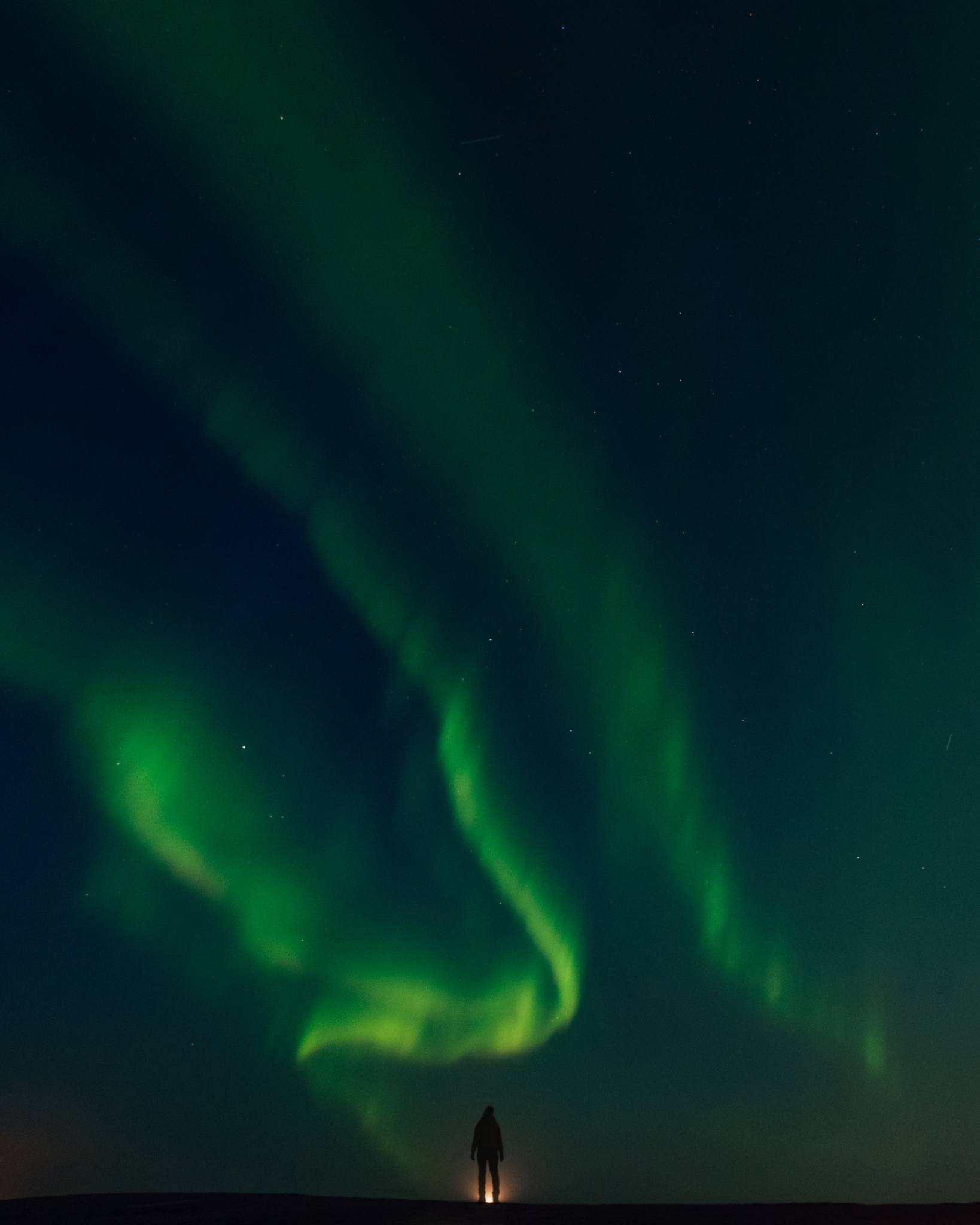 Northern Lights near Godafoss Waterfall