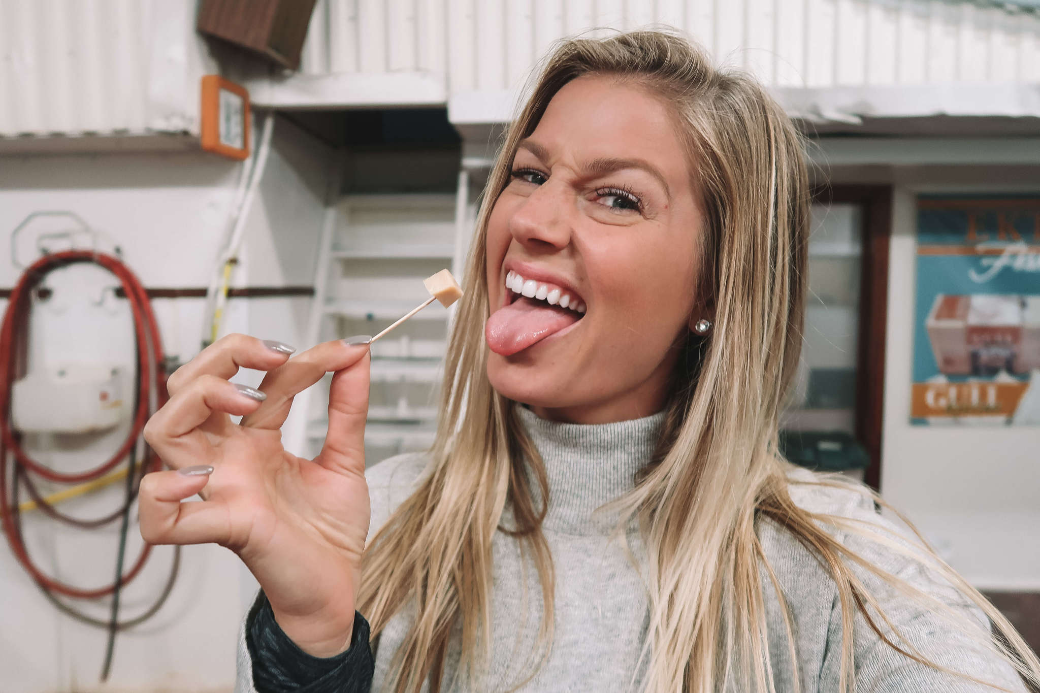 blonde eating shark in iceland