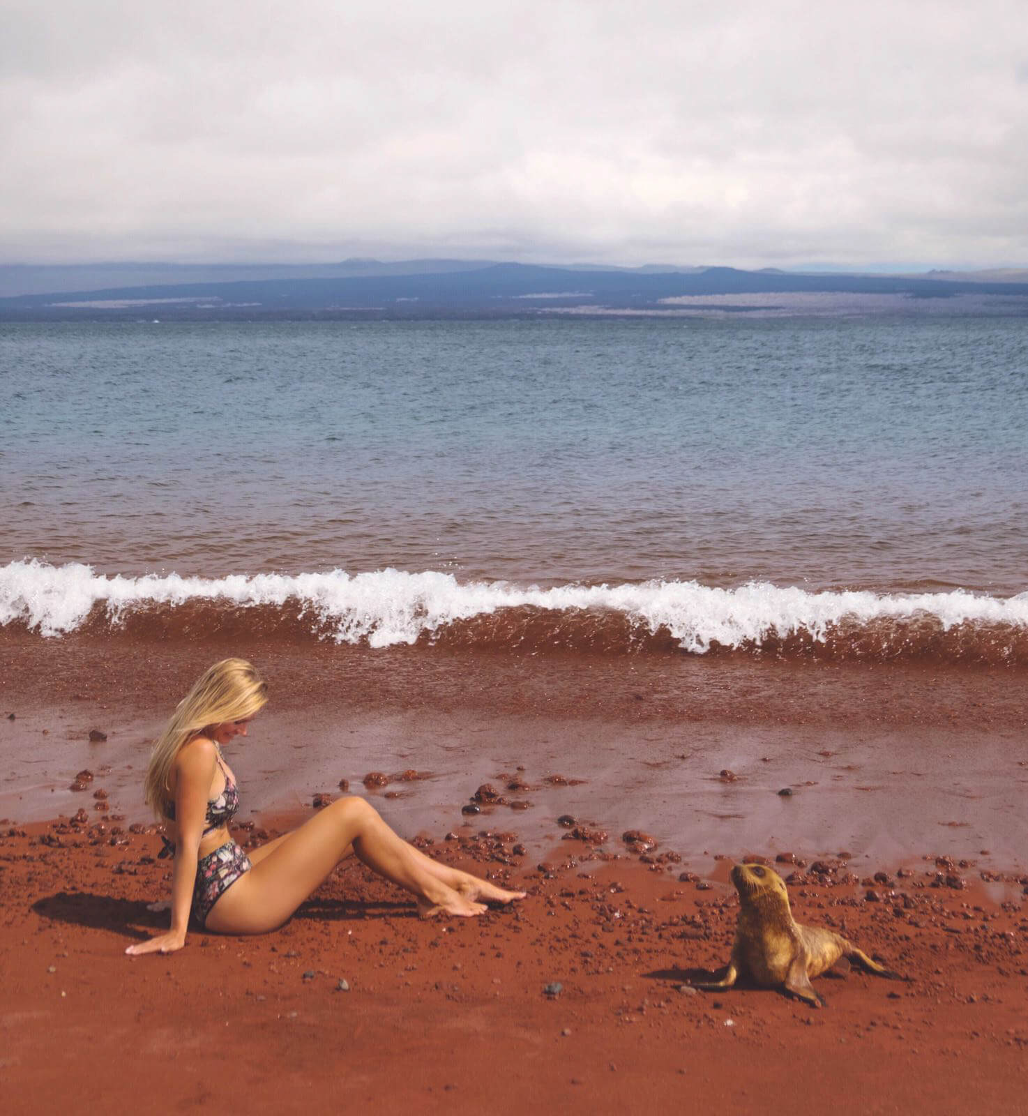 Bikini on Red Sand Beach in Galapagos