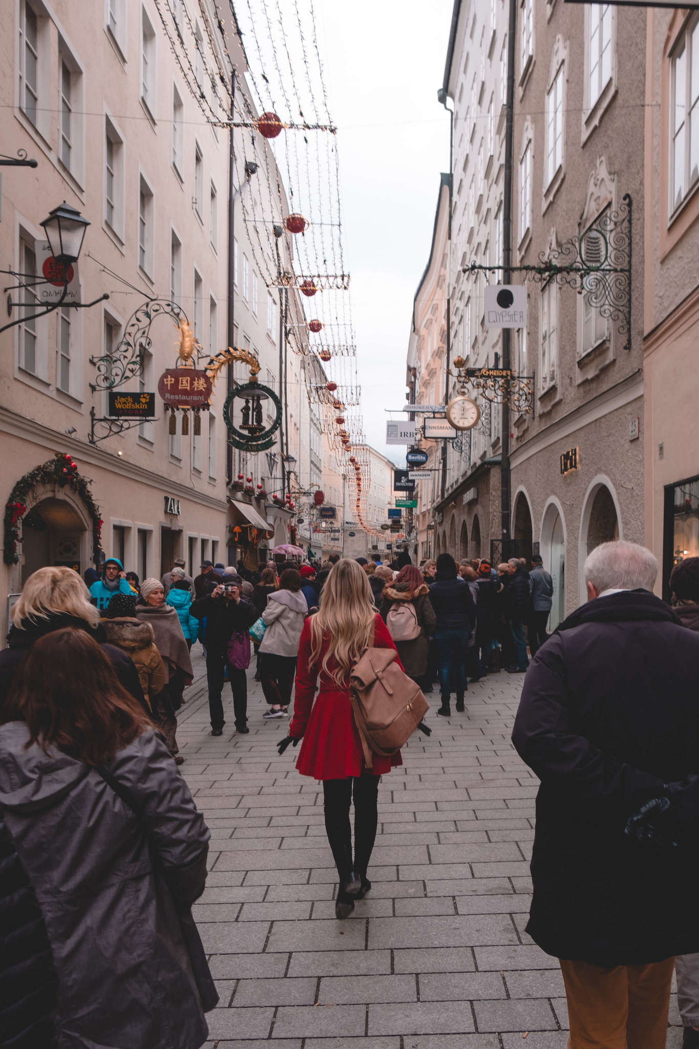 blonde walking in salzburg