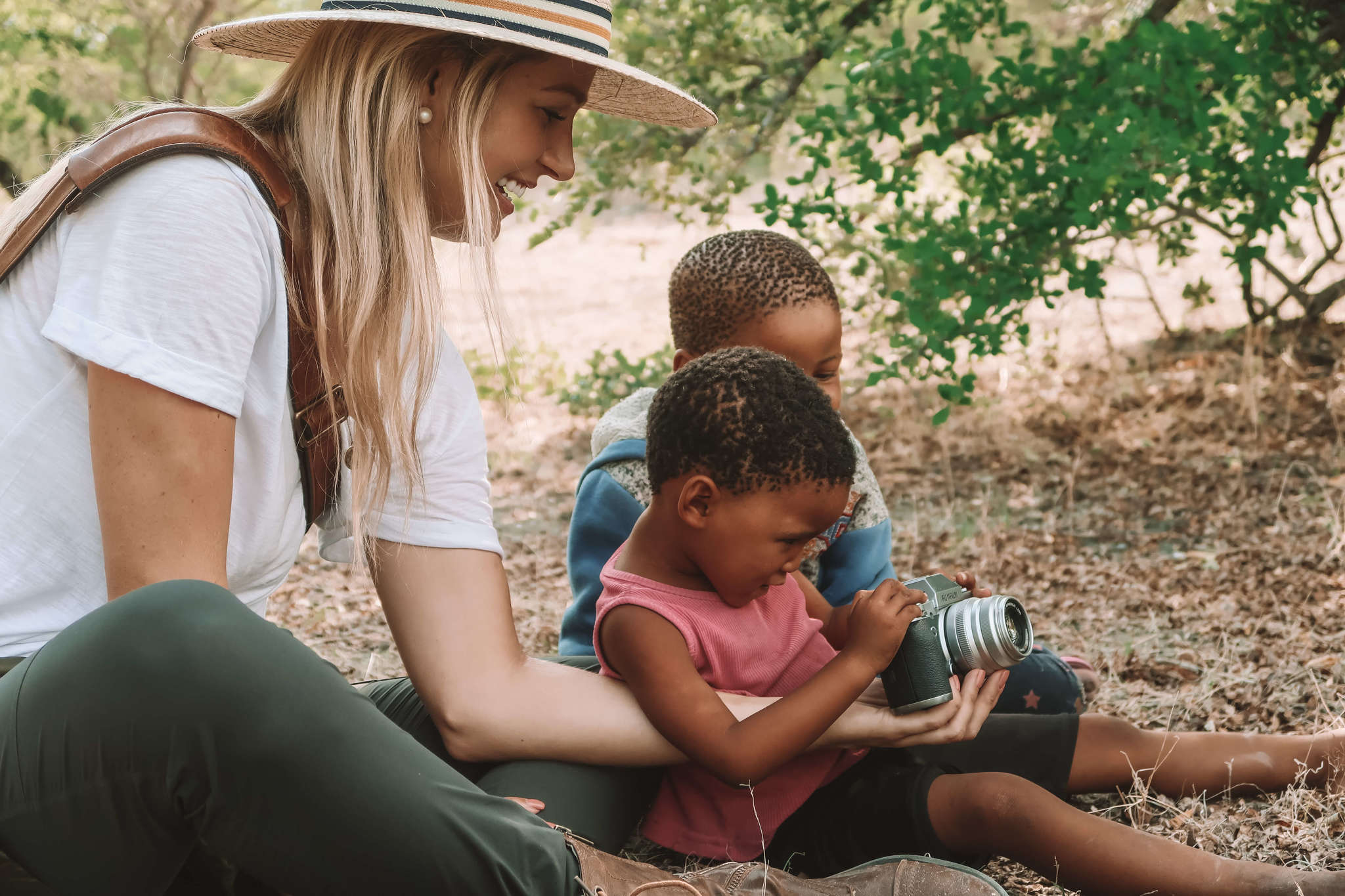 Blonde with kids in Botswana