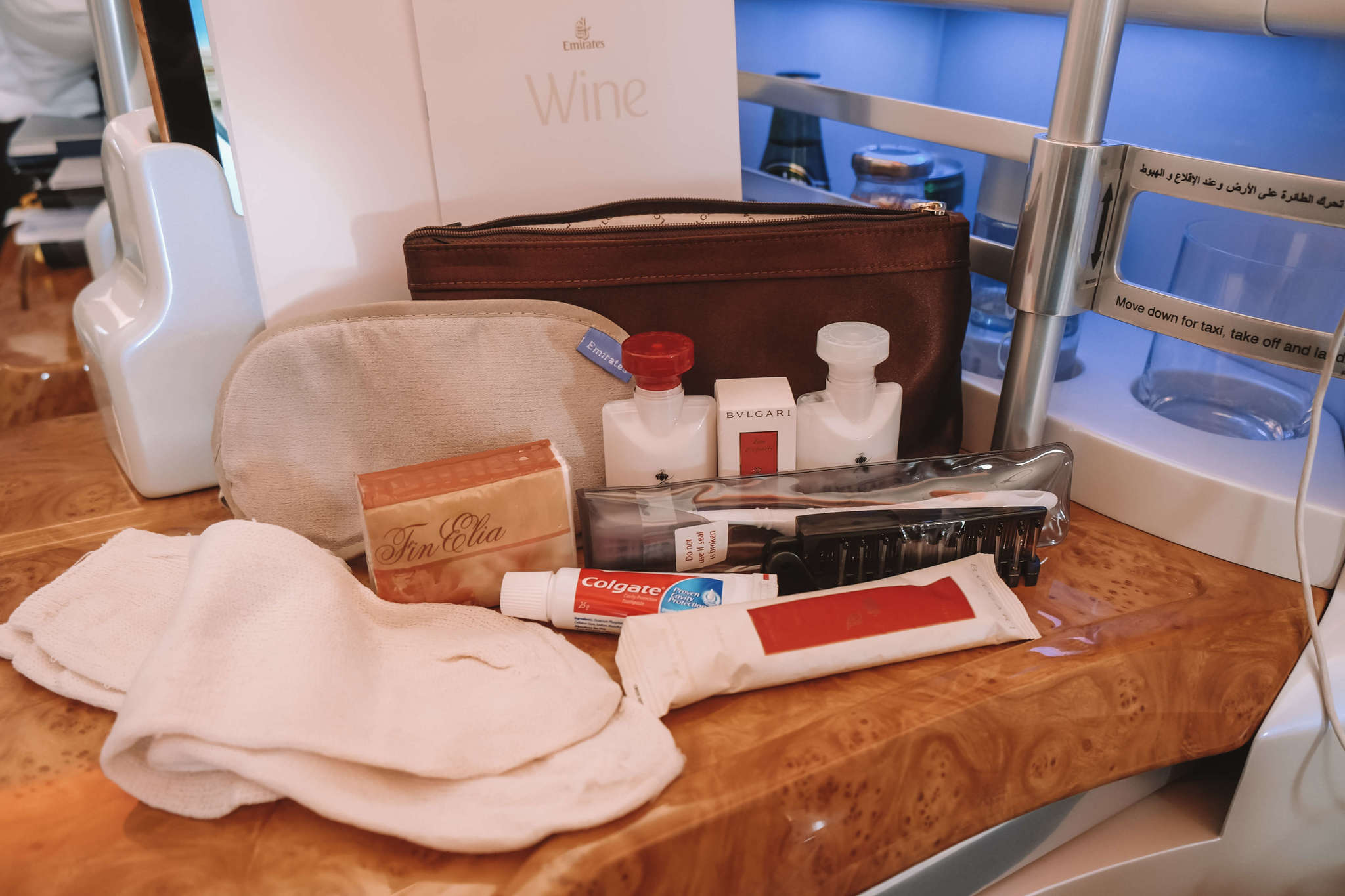 Inside goody bag on Emirates Business Class