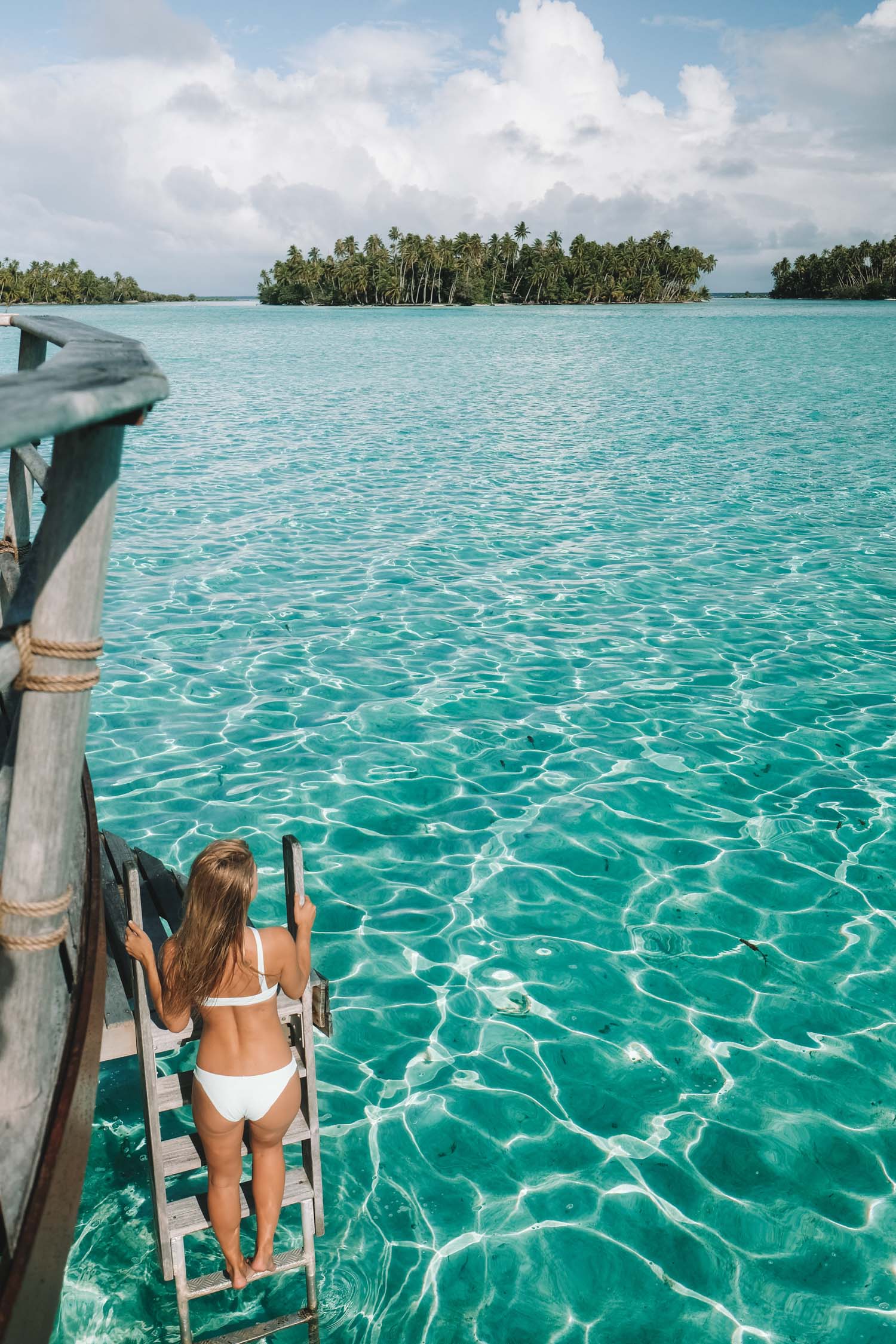 Blonde in Water in French Polynesia