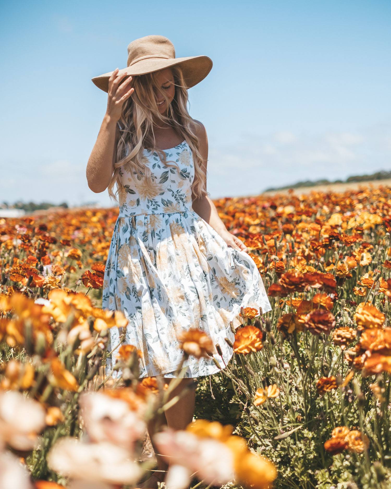 Blonde in Flower Fields in California