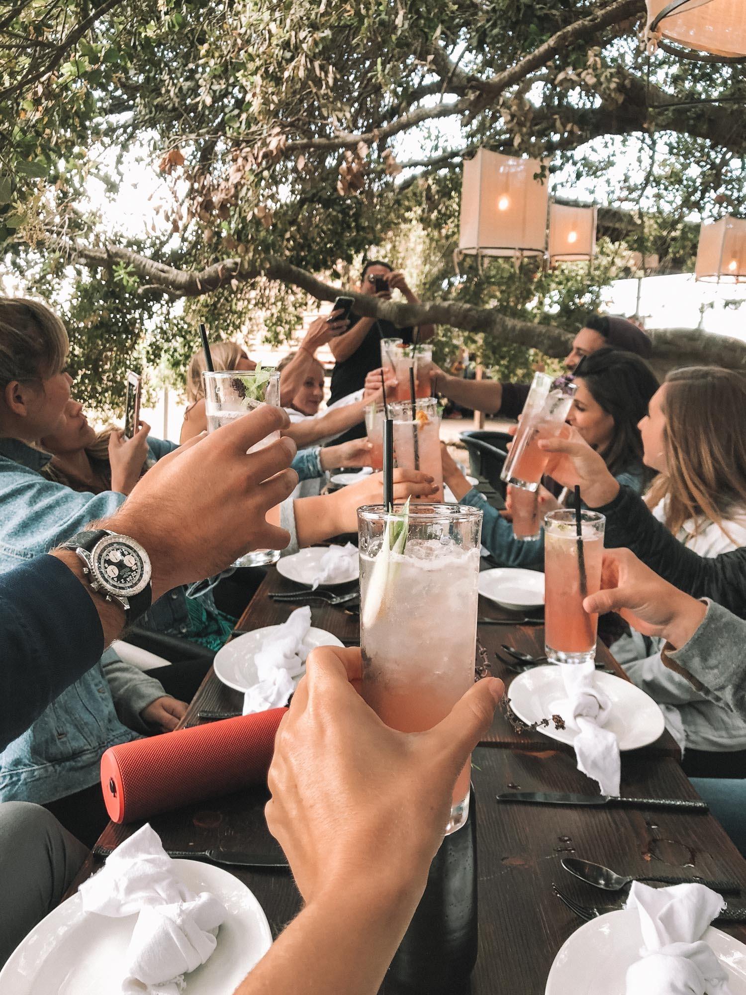 Cheers at dinner in Valle de Guadalupe