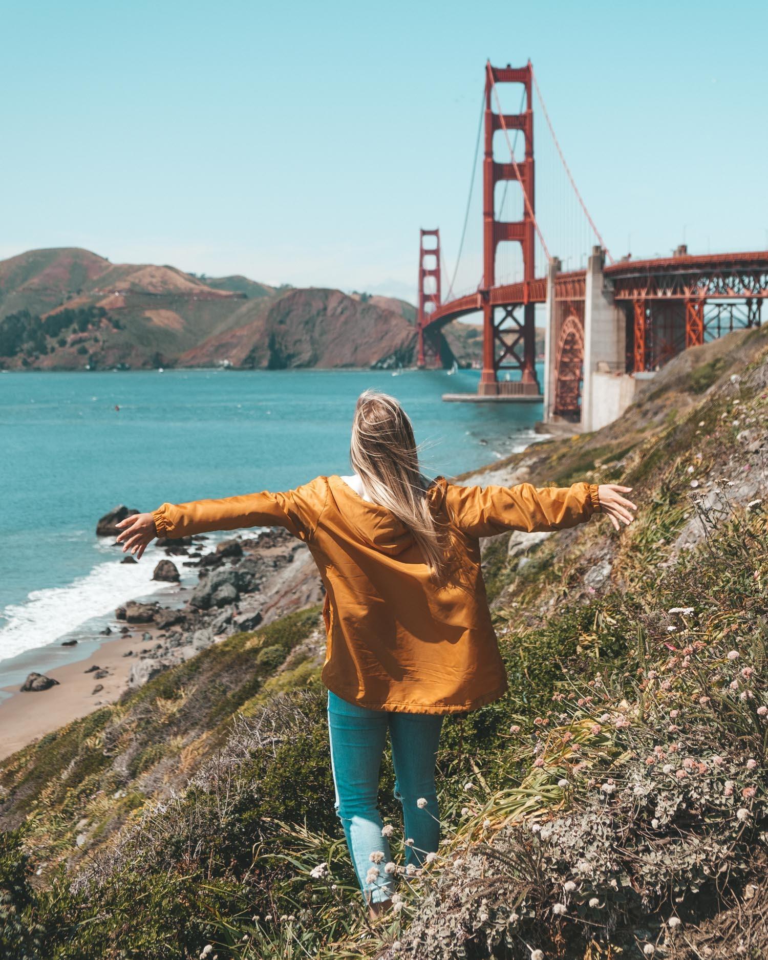 Blonde at Golden Gate Bridge