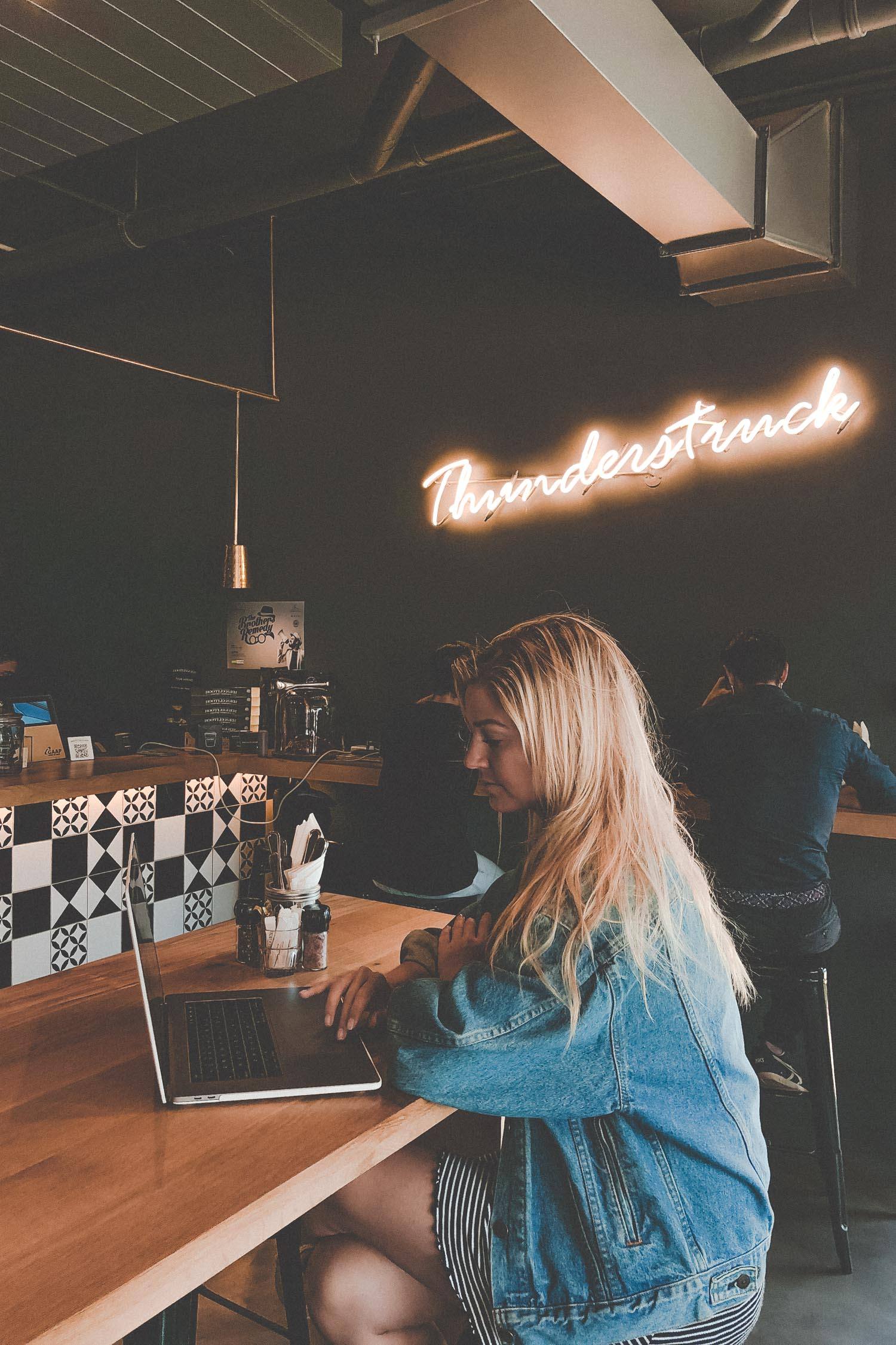 Blonde Working on laptop