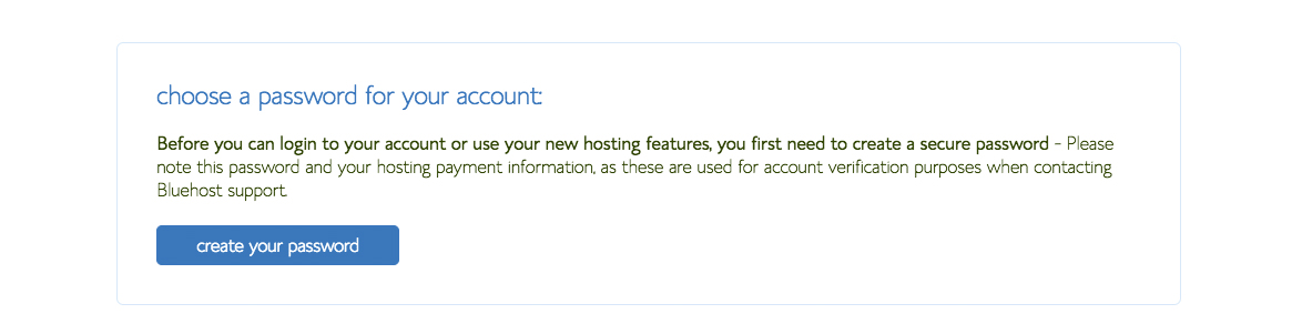 Bluehost Create Password