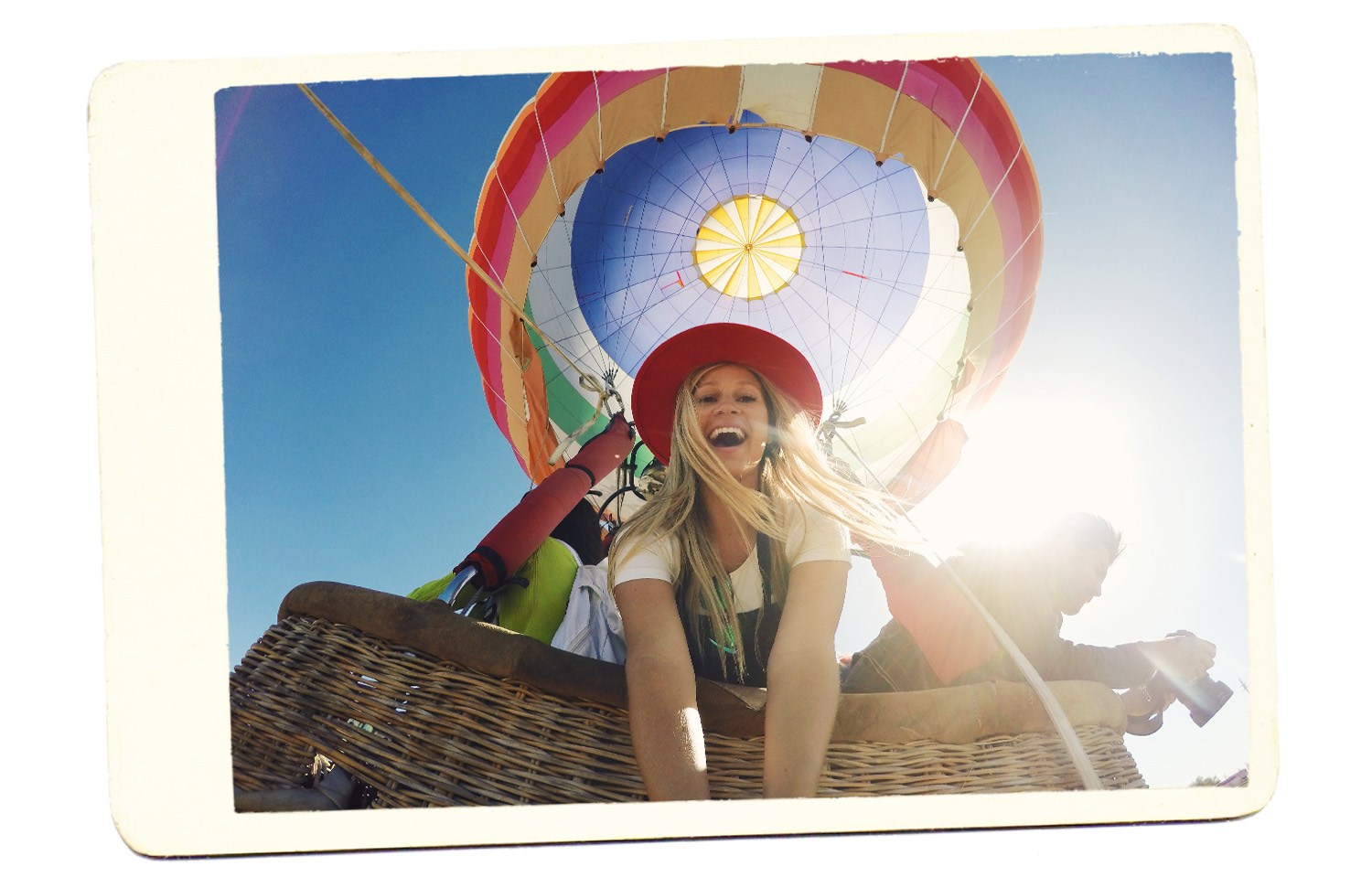hot air balloon blonde girl travel