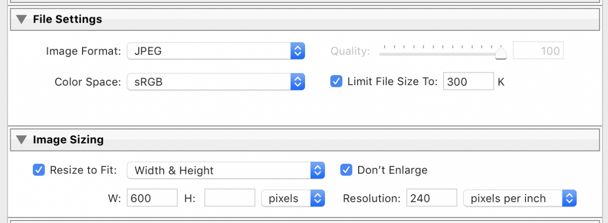 Lightroom Export Settings