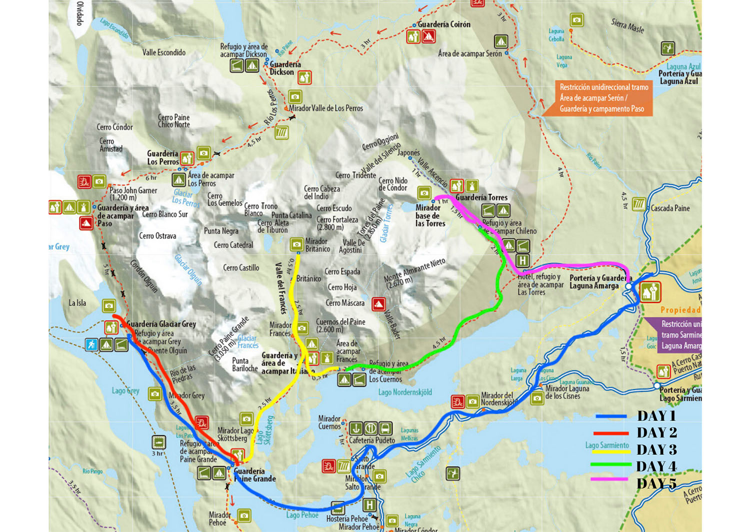 Sample itinerary map torres del paine chile hiking